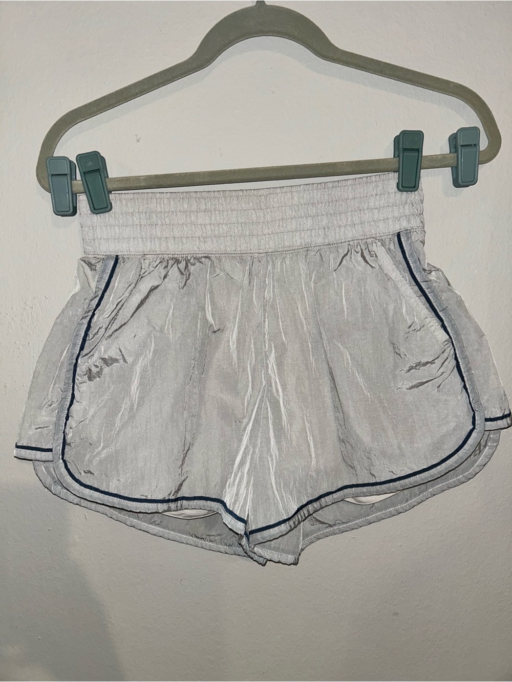 Women’s Light Gray Athletic Shorts with Navy Trim